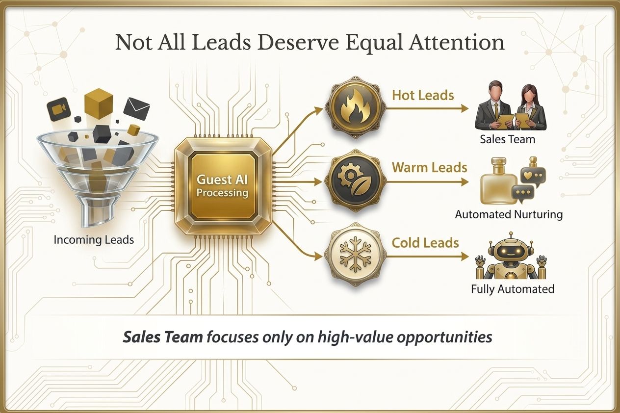 Lead scoring funnel – Hot, Warm, Cold lead classification by Guest AI